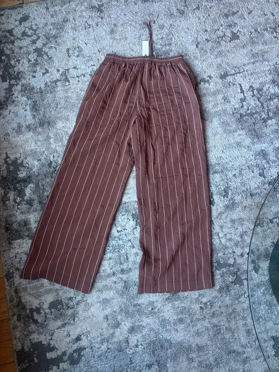 Maeve Rust-Brown Pinstripe Wide-Leg Drawstring Pants - Picture 4 of 4